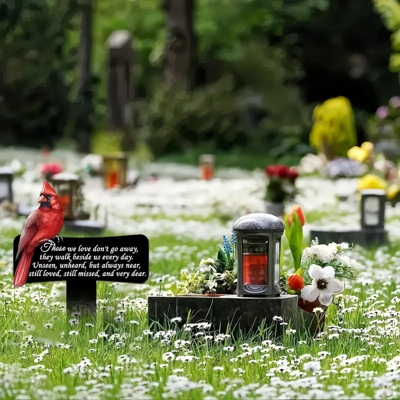 HPMAISON 11.8 inch Cardinals Memorial Grave Markers Metal Cemetery Decorations Loss of Dad Mom Spouse Lover Relatives Family Members Garden Stakes Gravesite Plaque Waterproof Outdoors Lawn Yard Signs - Image 4